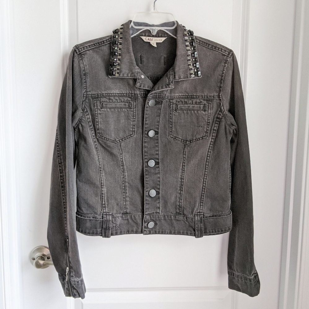 Cabi 187 Beaded Denim Jean Jacket Black Medium